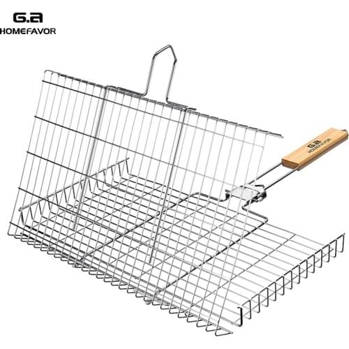 BBQ Grilling Basket 304 Stainless Steel Rustproof Portable Barbecue Tool Outdoor Grill Accessories For Steak Chops Vegetable