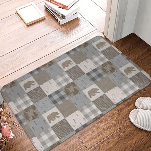 Bear Patchwork Rustic Neutrals Doormat Carpet Mat Rug Polyester Anti-slip Floor Decor Bath Bathroom Kitchen Living Room 40*60