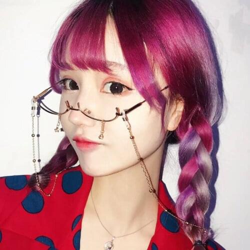 Fashion Popular Vintage Lower Half Frame No Lens Women Glasses Frame Water Drop Pendant Chain Decorative Glasses Empty Frame