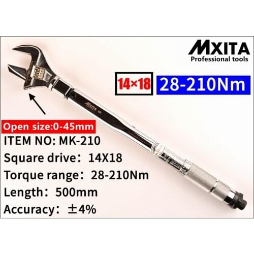 Mxita OPEN wrench Adjustable Torque Wrench 14X18 28-210Nm Insert Ended head Torque Wrench Interchangeable Hand Spanner