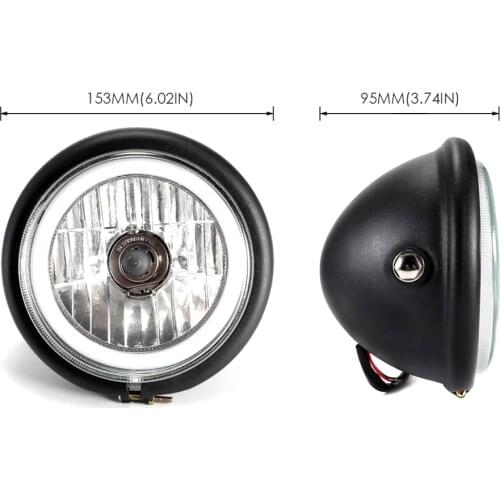 6" Motorcycle Refit LED Headlamp with Brackets DC 12V Universal Retro Black Scooter 6 Inch Headlight Motorbike Motor Front Light