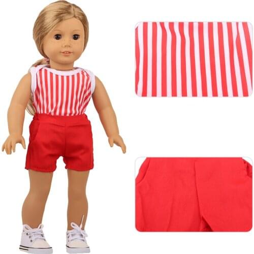 2021 New Clothes Red Striped Vest Two Piece Fit 18 Inch American&43cm Baby New Born Doll Clothes Accessories