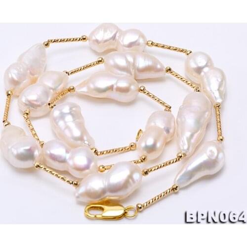 New Arriver Real Pearl Jewellery,Gold Color Tube White Color Baroque Freshwater Pearl Necklace 45cm AA 12X20mm-11.5x28mm