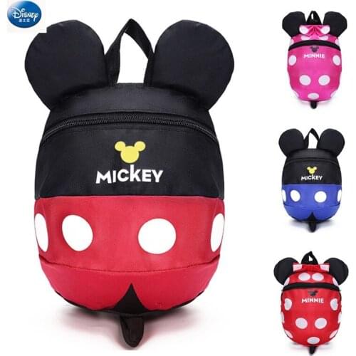 Disney Baby backpack 1-3 years old child bag Cute cartoon mickey Minnie boys and girls baby kindergarten bag with anti-lost rope