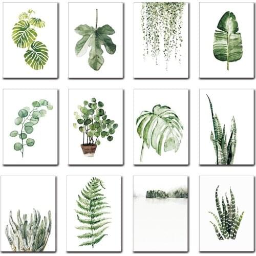 Nordic Scandinavia Plant Posters and Prints Minimalist Coin Grass Watercolour Wall Art Canvas Home Living Room Decor No Frame