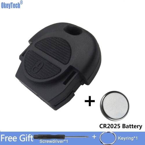 OkeyTech Replacement Remote Key Cover Case FOB 2 Buttons With CR2025 Battery For Nissan Micra Almera Primera X-Trail