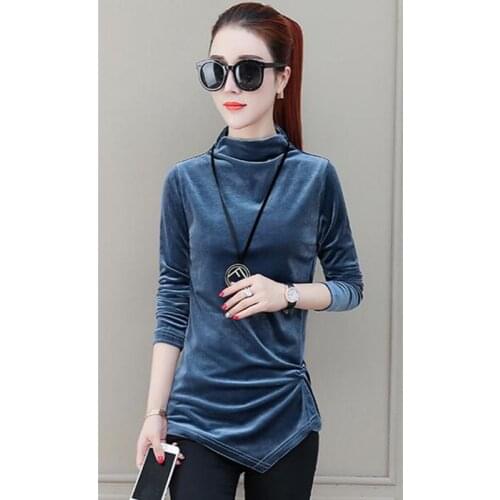 Plus size Women Velvet Blouses Long Sleeve Turtleneck Blusas 2020 Spring Sexy Velour Shirts Blusas Top big Size Blouse M-7XL 8XL