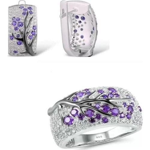 Ring Earrings Sets Plated Alloy Crystals Plum Branch Crystals 2020 Creative Trend Women Ornament Gift Fine Jewelry Set