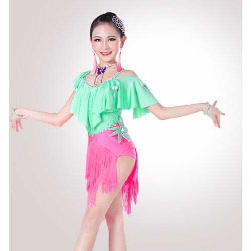 New Arrival Girl Latin Dance Dress Lady Favorite Color Green/Red Children School Girl Dance Clothes Female Original Skirt DQ2045