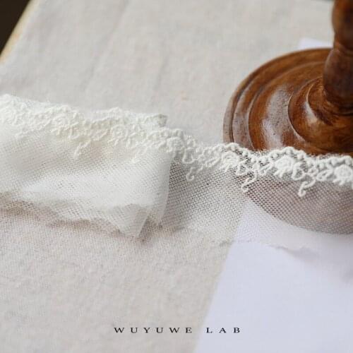 1M Wide 4.5cm Beige Mesh Flower Embroidered Lace Trims Fabric for Wedding Dress Sewing Material Lace Trimmings DIY Accessories