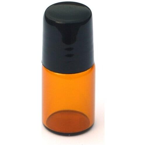 100pcs Refillable Perfume Sample Roll Amber Glass Jar Mini Essential Oil 2ml Roll-on Vial with Metal Roller Vial