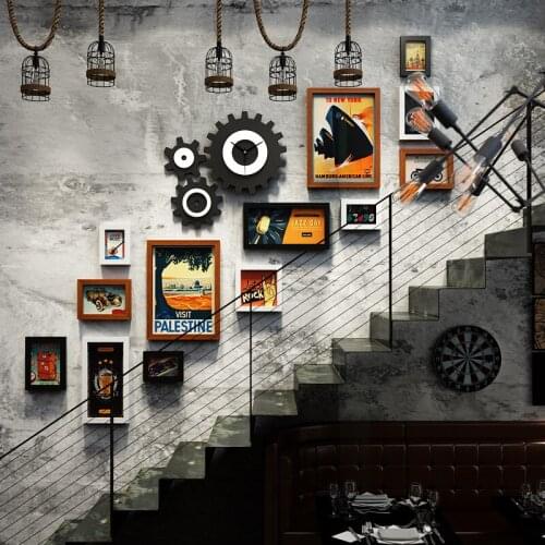 13 pieces/set Stair Wall Photo Frame Creative Gear Shape Photo Combination Frame Retro Clock Decoration Picture Frame For Home