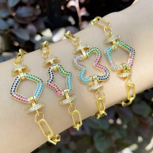 2021 NEW Inlaid CZ Color Zircon Bracelets Copper Geometric Pendant Adjustable Bracelet For Women Birthday Party Jewelry Gift