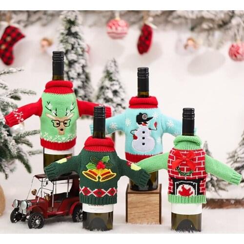 MLGB 4 Pcs Christmas Wine Bottle Cover Reusable Wine Bottle Dress Sweater for Holiday Party Xmas Table Home Decoration