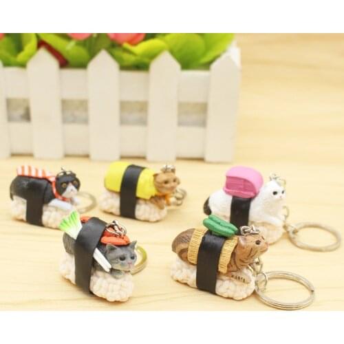New Design Cute Cartoon Sushi Cat Plastic Keychain For Women Handbag Keyring Jewelry Random send 5pcs