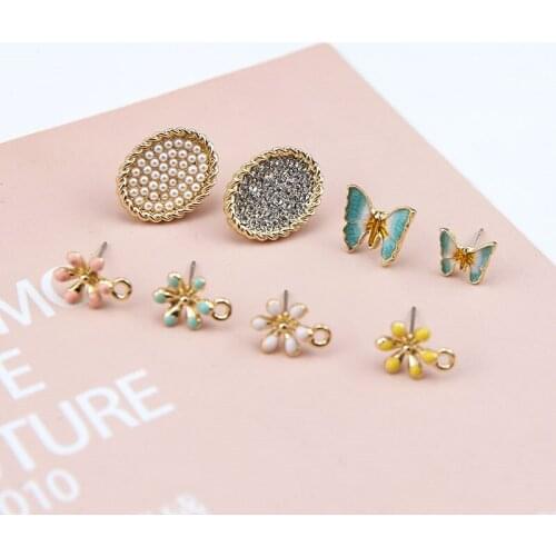 6pcs New Hot Sale Fashion Temperament Oval Pearl Butterfly Flowers Stud Earrings For Women Materials Diy Jewelry Accessories