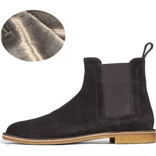 British Genuine Leather Chelsea Boots For Men Winter Fur Mens Casual Shoes Plus Size High Top Sneakers