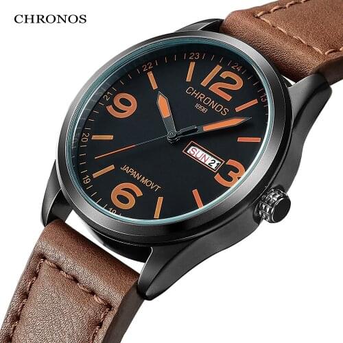 Mens Fashion Causal Calendar Wristwatch Top Brand Waterproof Classic Brown Black Leather Watch Numeral Clock Relogio Masculino