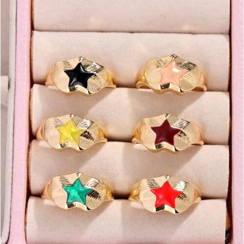 Flatfoosie New Fashion Cute Star Rings For Women Girls Gold Color Metal Geometric Finger Rings 2021 Korean Party Jewelry Gift