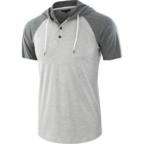 2021 Men Tshirt Casual Color Matching Hooded Tops Tees Shirts Summer New Male Breathable Short Sleeve T-Shirt Male Clothing