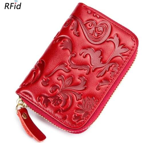 2020 New Women RFID Wallet Female Genuine Leather Package Woman Short Zipper Purse Solid Clutch ID Coin Card Holders Carteras