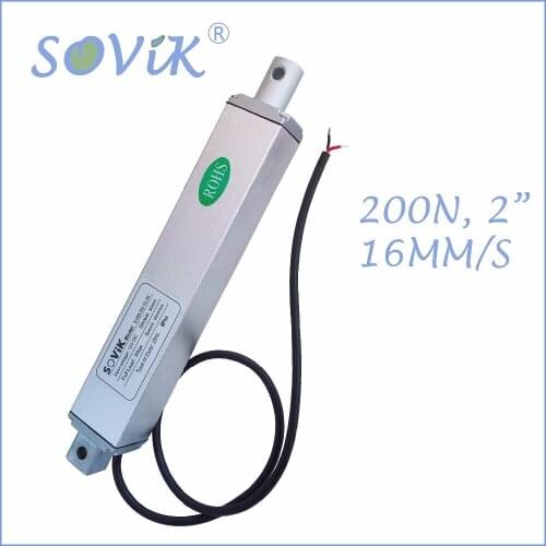 12V 24V Micro Linear Actuator 50mm 2 inch Stroke Electric DC Motor High Speed 16mm per sec Max 200N Load with Mounting Brackets