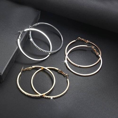 Fashion Gold Color Large Circle Earrings For Women Paved With Rhinestones Circle Earrings Charm Exaggerated Ear Ring