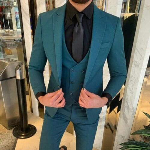 Fashion New 3 Pieces Wedding Tuxedos One Buttom Peaked Lapel Groom Wear Party Prom Best Men Blazer Suit(Jacket+Vest+Pants)