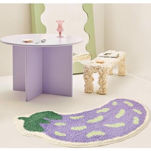Cartoon Eggplant Bathroom Floor Mat Fluffy Carpet Toilet Kitchen Area Rug Anti-Slip Door Mats Pad Kids Room Home Decoration