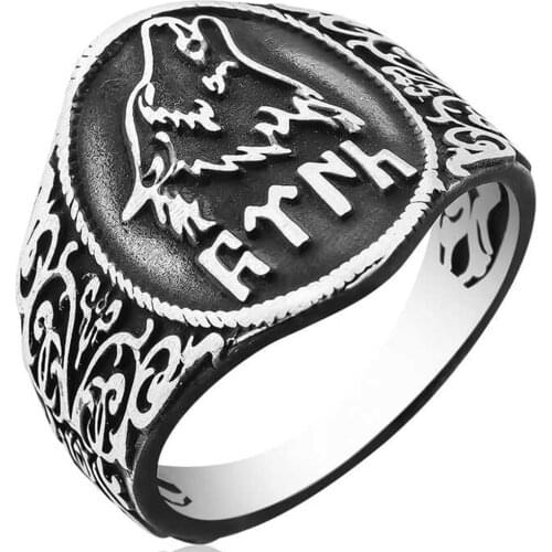 Solid 925 Sterling Silver Gokturk Wolf Mens Ring