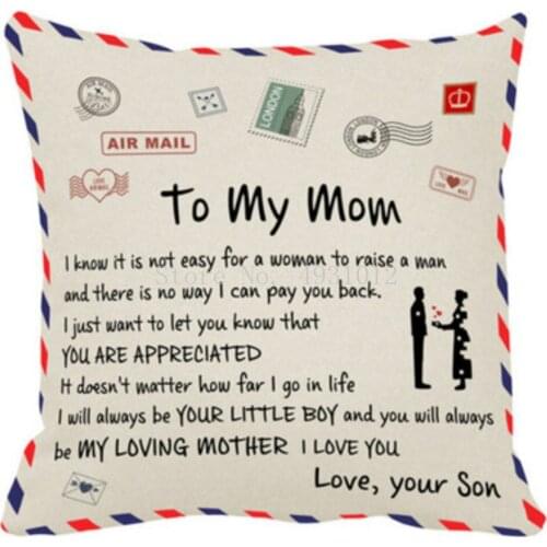 To My Mom Envelope Pillowcase Cotton Polyester Fabric Square Zippered Pillow Cover for Home Wedding Decoration 45X45cm Not Fade