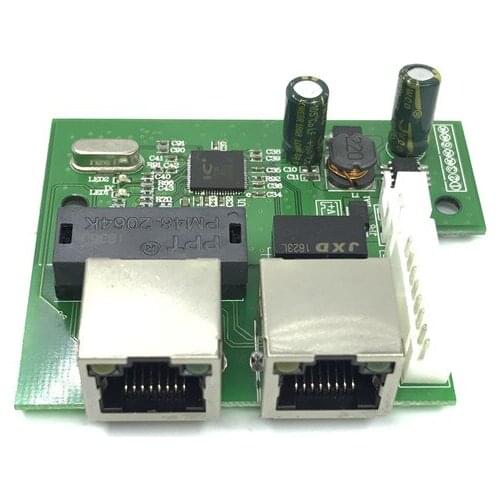 OEM factory direct mini fast 10/100mbps 2 port ethernet network lan hub switch board two layer pcb 2 rj45 1*8pin head port