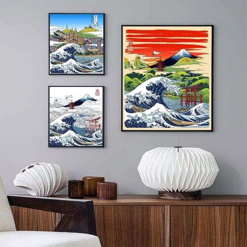 The Great Wave of Barcelon Poster Kanagawa Oki Print Canvas Painting Abstract Picture Japanese Vintage Wall Bedroom Home Decor