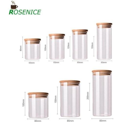 250ml Clear Glass Jar Sealed Canister Food Storage Container for Loose Tea Coffee Bean Sugar Salt (6.5*10CM, with Bamboo Lid)