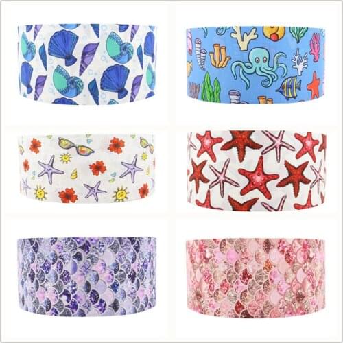 Q&N Fish scale Starfish Printed Grosgrain FOE Ribbons DIY Craft Decoration Wedding Party Garment Sewing Materials Accessories