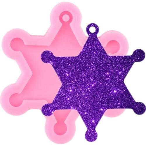 Shiny Star Badge Keychain Silicone Mold Pendant Polymer Clay Molds DIY Handmade Charms Mould Jewelry Making Necklace Moulds