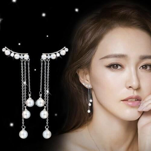 Trendy Crystal Simulated Pearl Drop Earrings for Women Fashion Jewelry Long Tassel Chain Pendant Earrings Brincos Bijoux