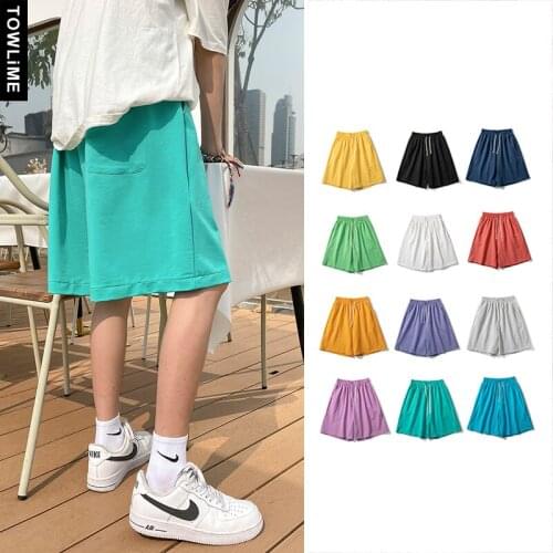 Summer New Hip Hop Mens Solid Color Shorts 2021 Fashion Casual Wide Leg Loose Casual Pants Harajuku Streetwear Couple Breeches