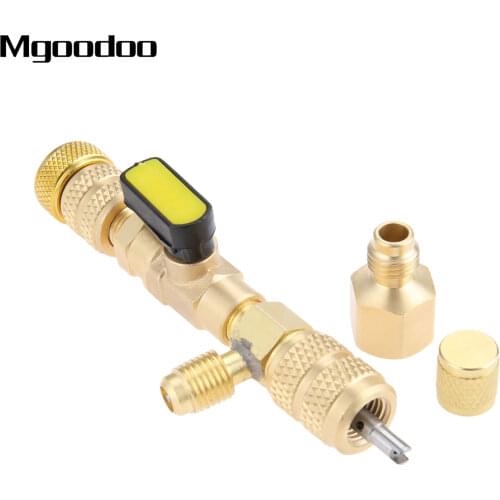 R12/R22/ R410A/R32R HVAC System AC Schrader Valve Core Remover Dual 1/4" 5/16" Port Installer Tool Valve Core Remover Installer