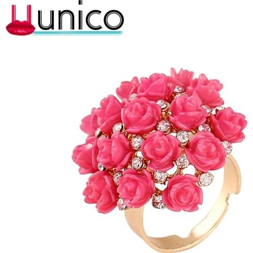 UUNICO new 2019 fashion rose ring European and American ceramic personality female Zircon ring bohemian jewelry ring MG052