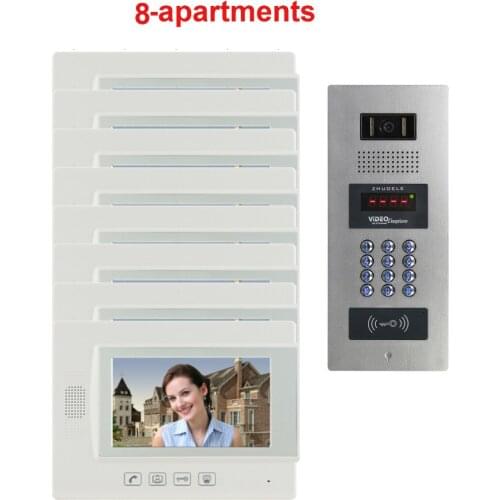 ZHUDELE Top Quality Building Multi-apartment 7" TFT Monitor Video Door Phone Video Intercom System for 8 Homes IN STOCK