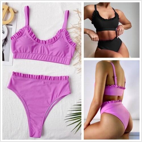 High Waist Women Swimsuit 2021 New Women Bikini Sets Thong Biquinis Feminino Beach wear Girls Solid Bathingsuit-BK016