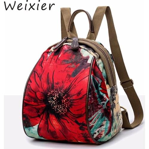 WEIXIER Fashion Flower Women Mini Backpack School Bags for Teenage Girls Bagpack Anti Theft Small Backpacks mochila mujer LL-45