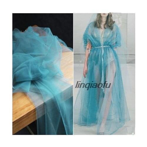 Encrypted ice blue perspective soft crepe mesh wedding fashion yarn creative styling fabric Wedding dress creative fabric
