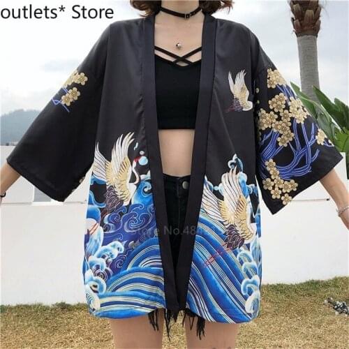 Womens Harajuku Japanese Kimono Hao Knit Summer Fashion Sunscreen Yukata Jacket Printed Oriental Traditional Samurai Cardigan