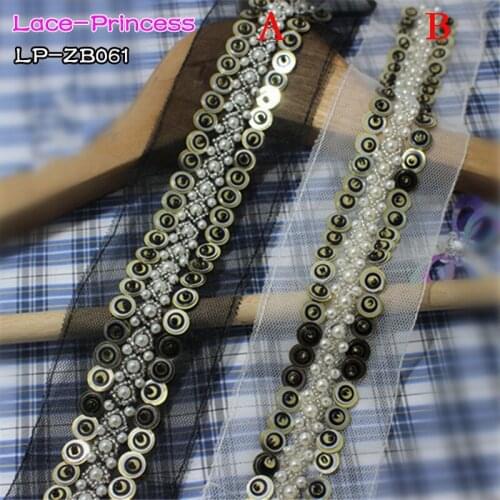 1 yards3CM black white fabric sequins drill clothing accessories collar flower DIY handmade beading Braid lace trim fabric ZB061