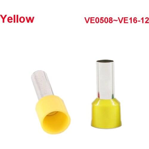 10~100PCS Tubular Wire Terminal Connector Electrical Cable Wire Ferrules Yellow Color VE1512 VE2508 VE2512 ~ VE16-12
