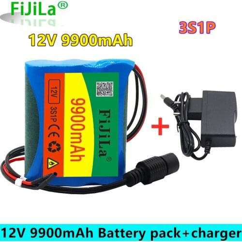 100% New 12 V 9900 mAh 3S1P Batterie Au Lithium 18650 Batterie Au Lithium Pack Protection Conseil Rechargeable 1A Chargeur