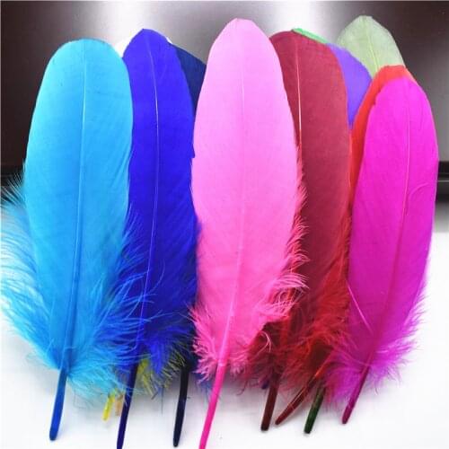 100Pcs/Lot Hard Stick Natural Goose Feathers for Needlework Decorative Craft Feathers Handicraft Accessories Colored Decoration