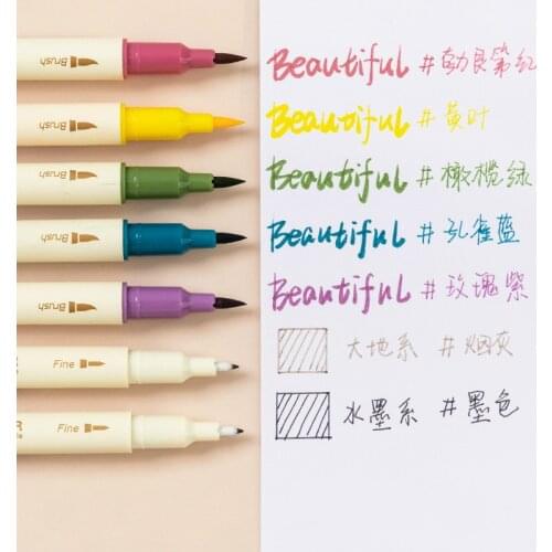 3 Pcs Color Double Head Marker Set Hand Account DIY Color Fluorescent Graffiti Pen Art Drawing Soft Head Line Marker Stationery